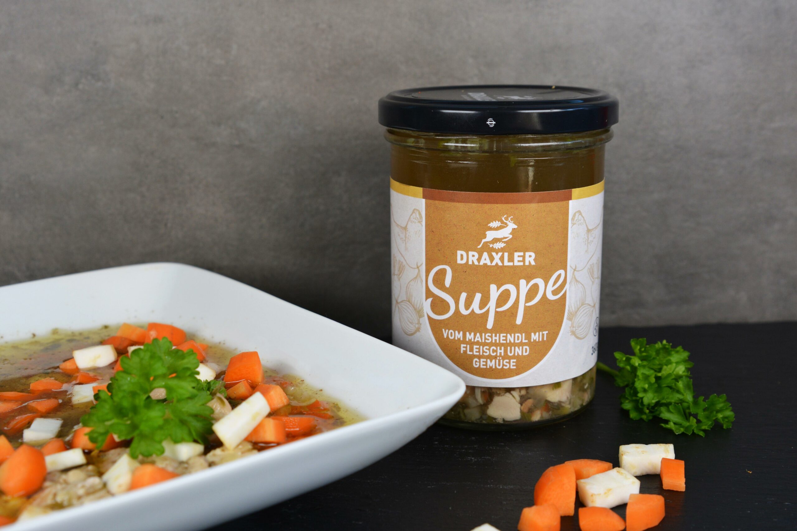 Draxler's Kulinarik im Glas - Hausgemachte Hühnersuppe mit Fleisch und Gemüse im Glas -jetzt auch zum Online bestellen!