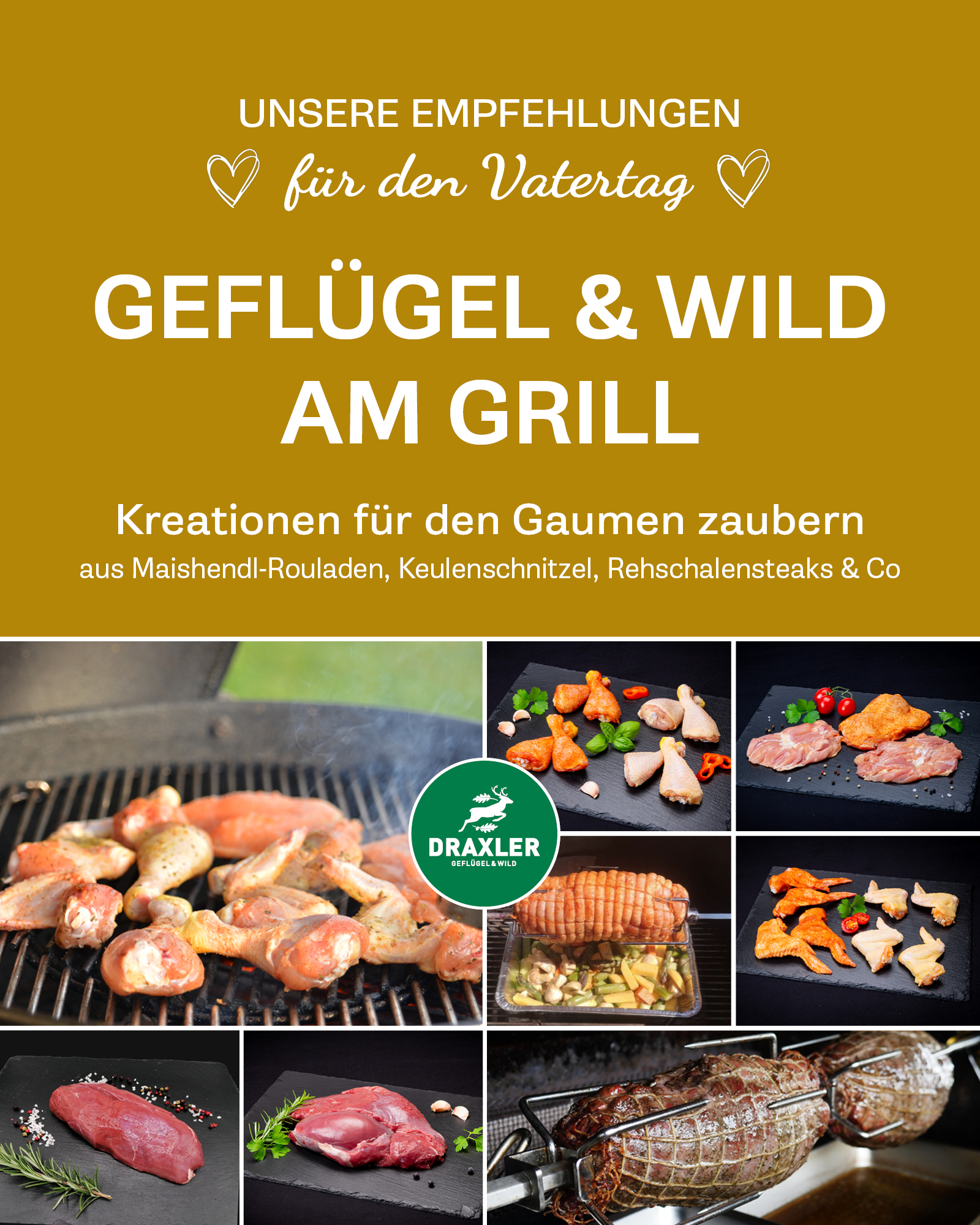 Vatertag_Geflügel und Wild am Grill_2025 Geflügel und Wild zum Grillen für Vatertag bei Draxler in Mooskirchen und Graz kaufen
